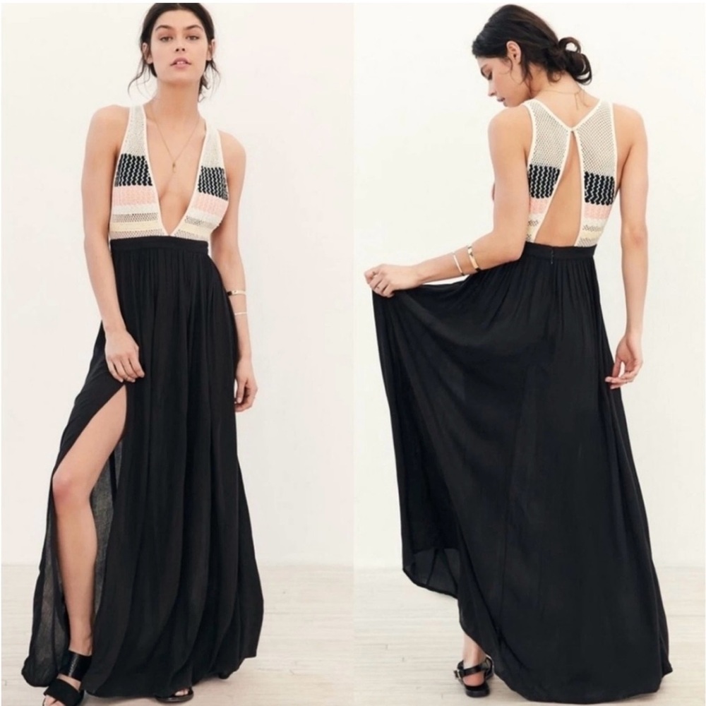 Amuse Society Cressida Beach Black Maxi Dress Boho Hippie XS NWOT